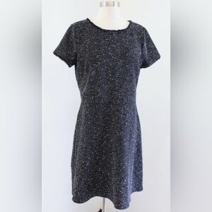 LOFT Dress Knee Length Cinched Waist Fringed Cap Sleeves Black and White Size 8